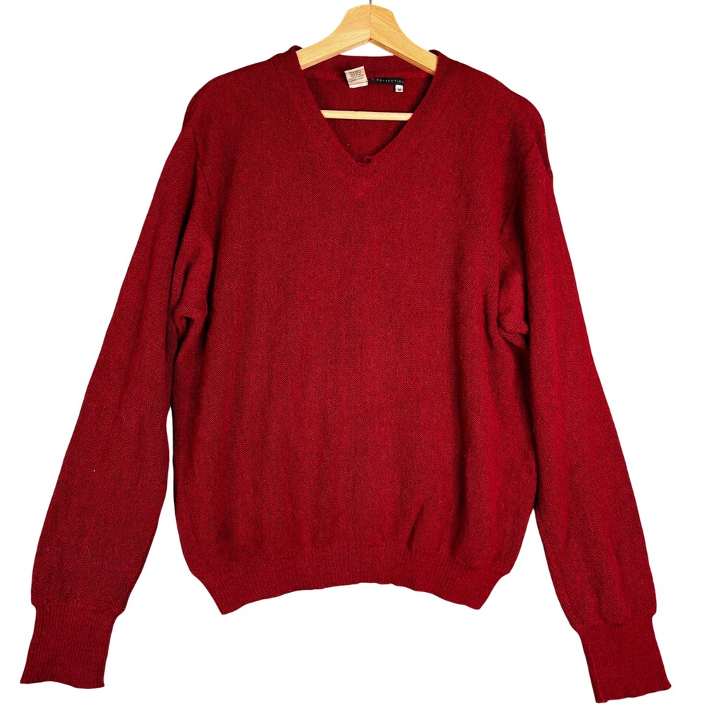 Peruvian Connection Red 100% Alpaca V Neck Long Sleeve Sweater Pullover Size M